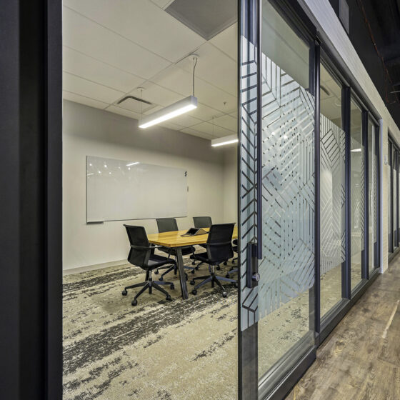 office space with sliding door